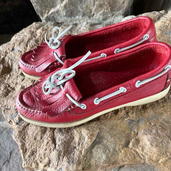 Bass Shoes - Vintage Bass Women’s 7 M Red Leather Kiltie Boat Shoes Deck Loafers Preppy